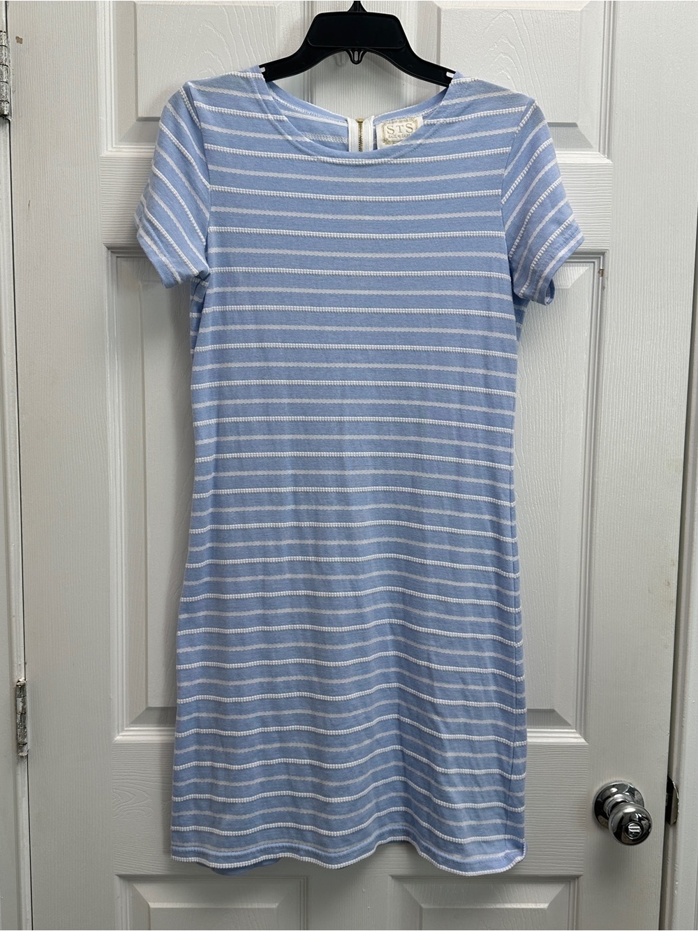 Sail to Sable Light Blue and White Striped Short Sleeve Dress